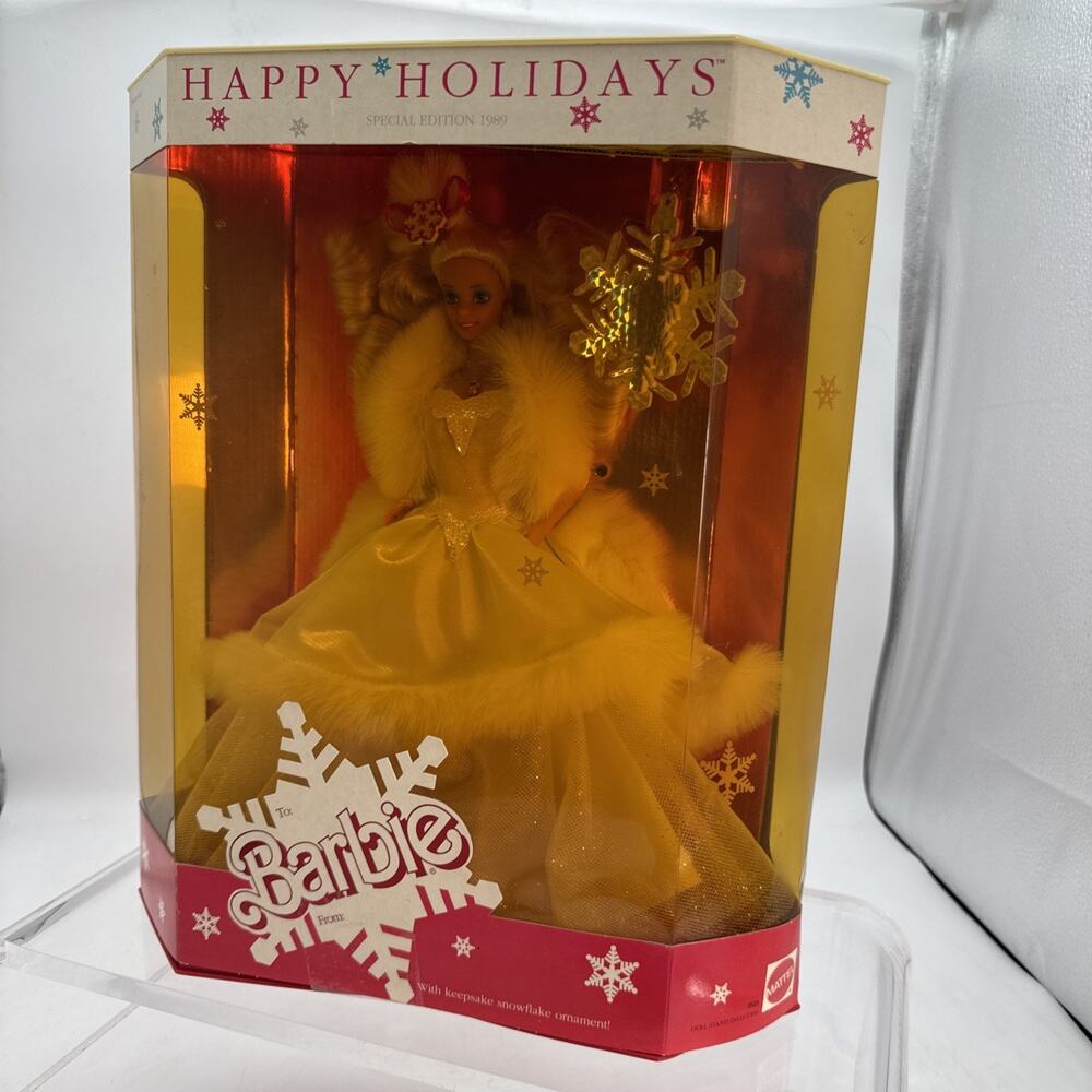 Vtg 1989 Happy Holidays Barbie Doll Special Edition w/Snowflake Ornament #3523⬇️
